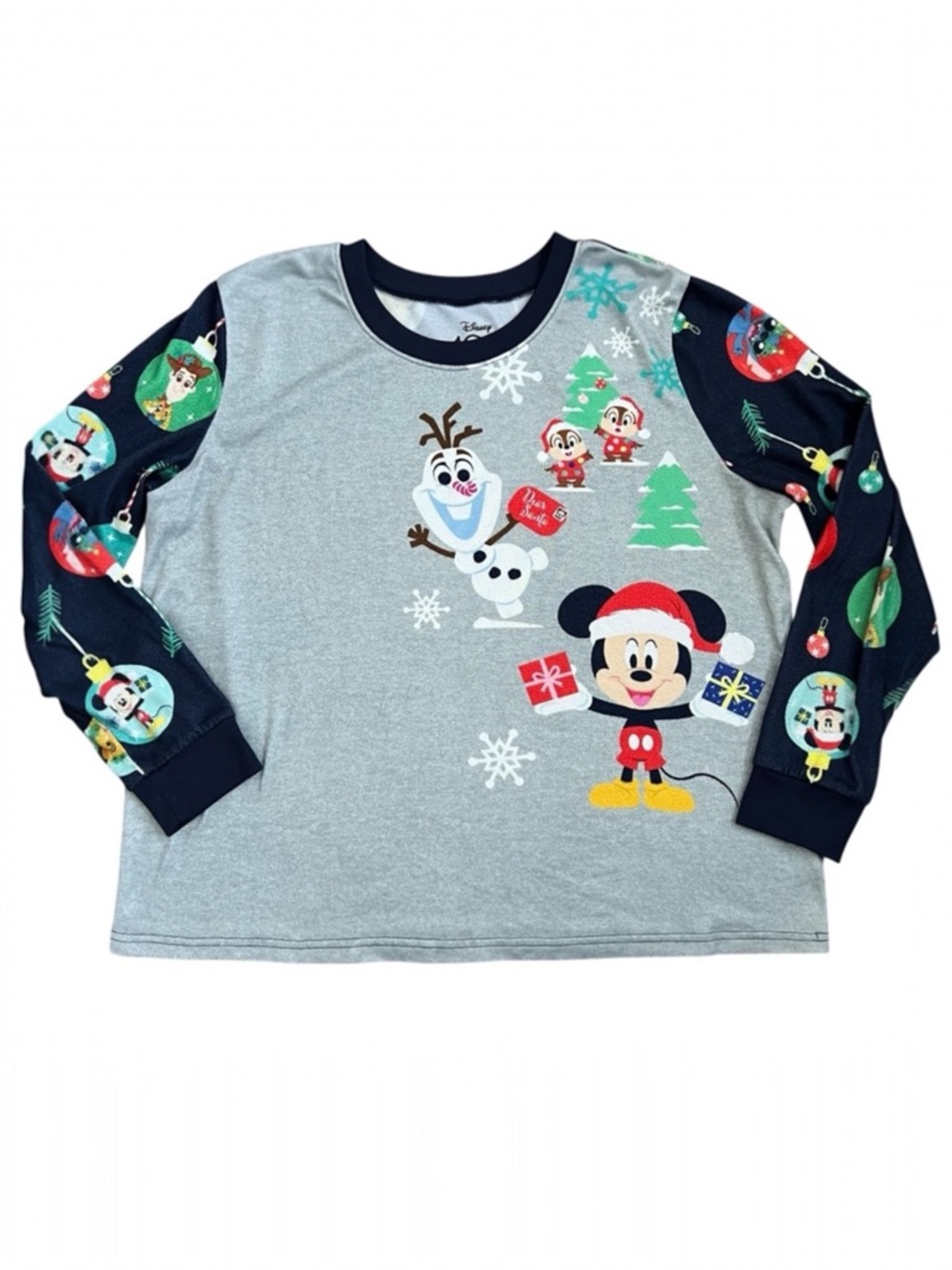 Disney Mickey Olaf Stitch Christmas Pajama Top XL Holiday Shirt